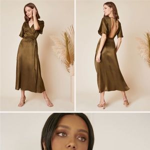 Whimsy + Row Lola Wrap Dress Hunter Green size M (bridesmaid)
